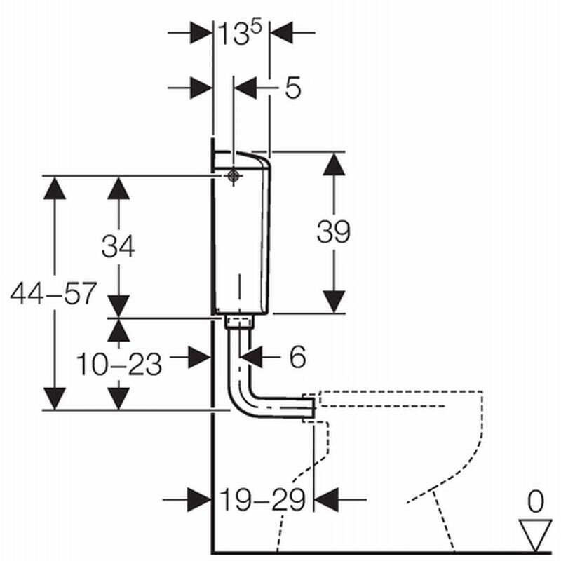 Geberit laaghangend reservoir met spoel/stop bediening wit 136.607.11.1