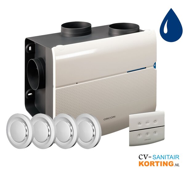 Orcon MVS-15RHB COMBIDEAL woonhuisventilator met vochtsensor, RF bediening en 4 ventielen 21130044