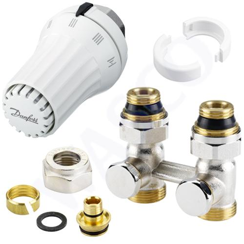 Danfoss H-blokset recht 1/2&quot;+3/4&quot; x 16/2mm afsluitbaar RAE-K+RVL-KS
