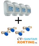 Honeywell evohome 4x evohome thermostaatkop HR92WE + gratis 4X V2100DPI15 rechte radiatorkraan